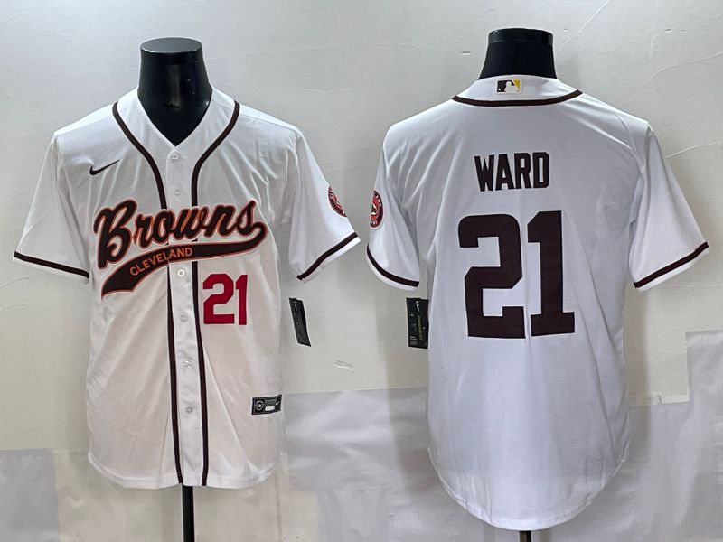 Men 2025 Cleveland Browns #21 Ward White Joint Name Nike Limited NFL Jersey style 4